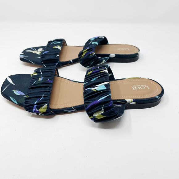 Lewit Size 36.5 Navy Blue Elena Floral Square Toe Sandals Satin Slide Ruched 6.5 - Picture 9 of 13